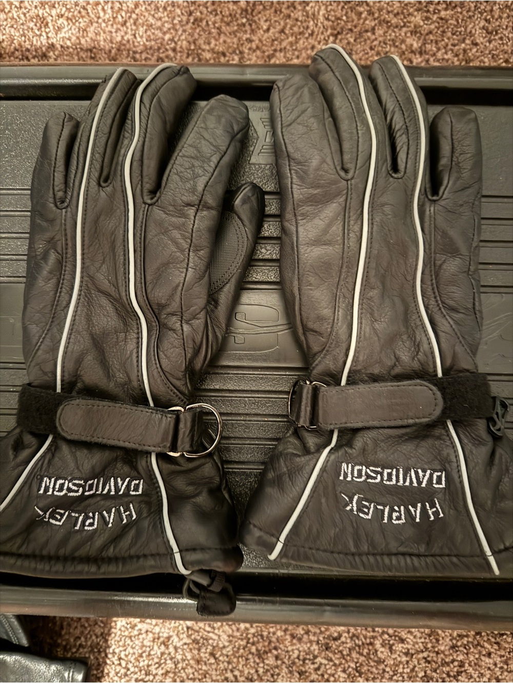 Women’s Harley-Davidson Black Leather Motorcycle Gloves with Reflective Piping